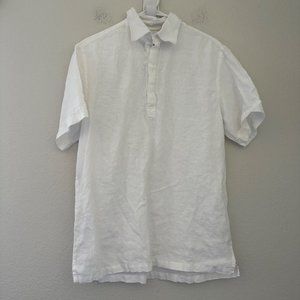 Madison Avenue 100% Linen Half Placket Pullover Shirt Short Sleeve White Sz M